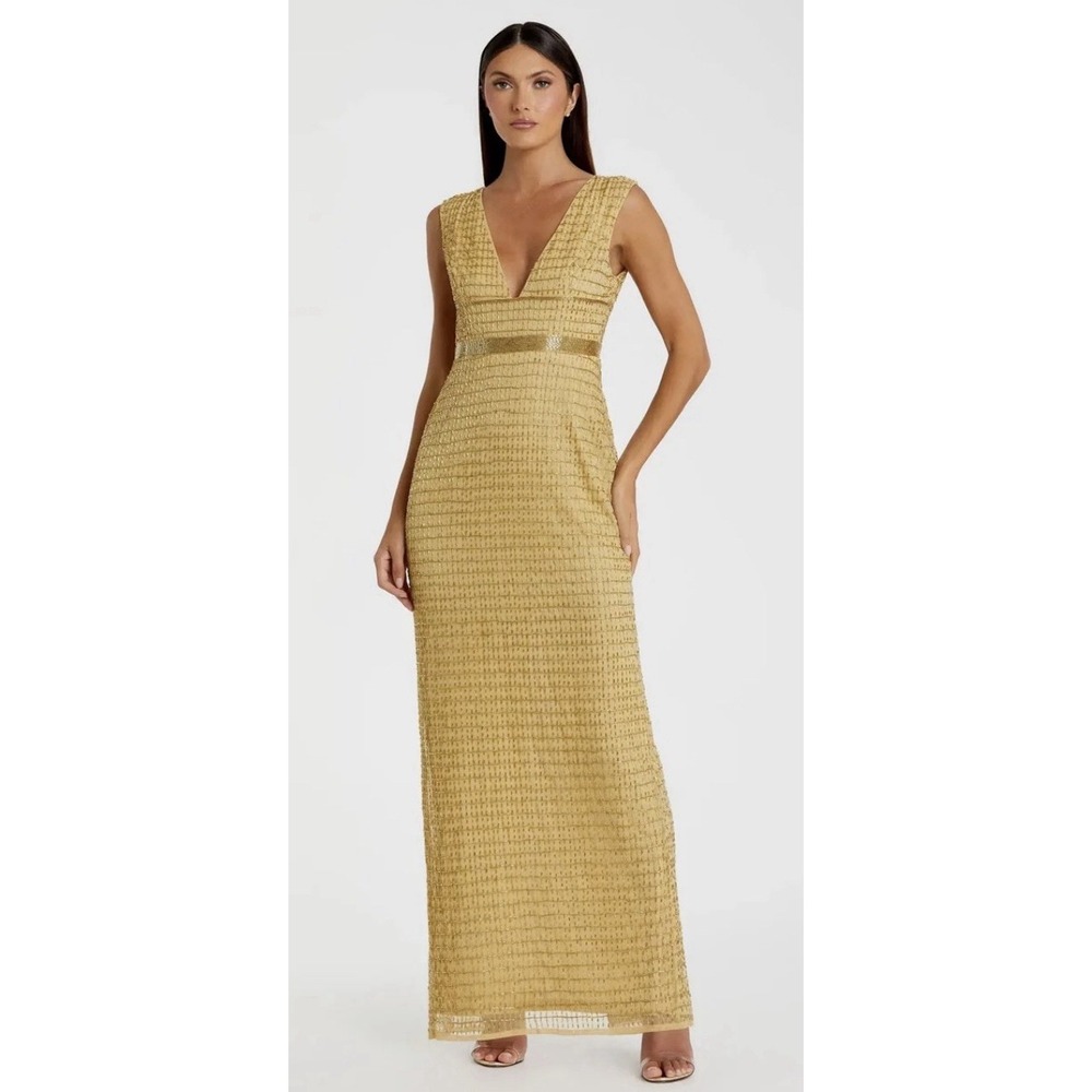 MAC DUGGAL  5625 BEADED CAP SLEEVE COLUMN GOLD GOWN Size 14
